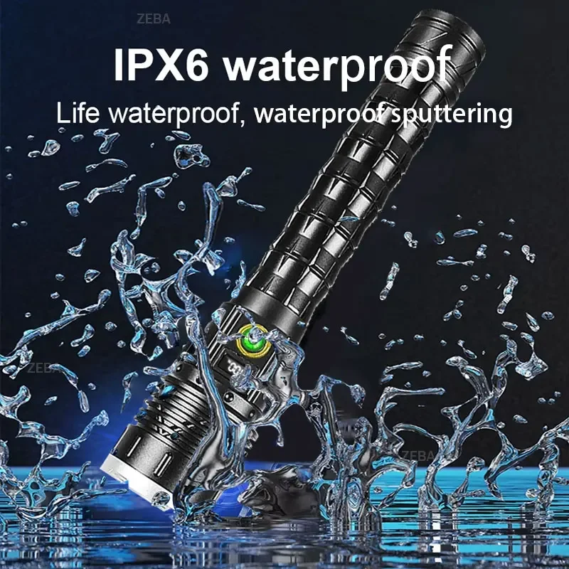 10000000Lm Most Powerful Led Flashlight Rechargeable Type-c Flashlight Long Range 3500m Tactical Torch Light For Fishing Hunting