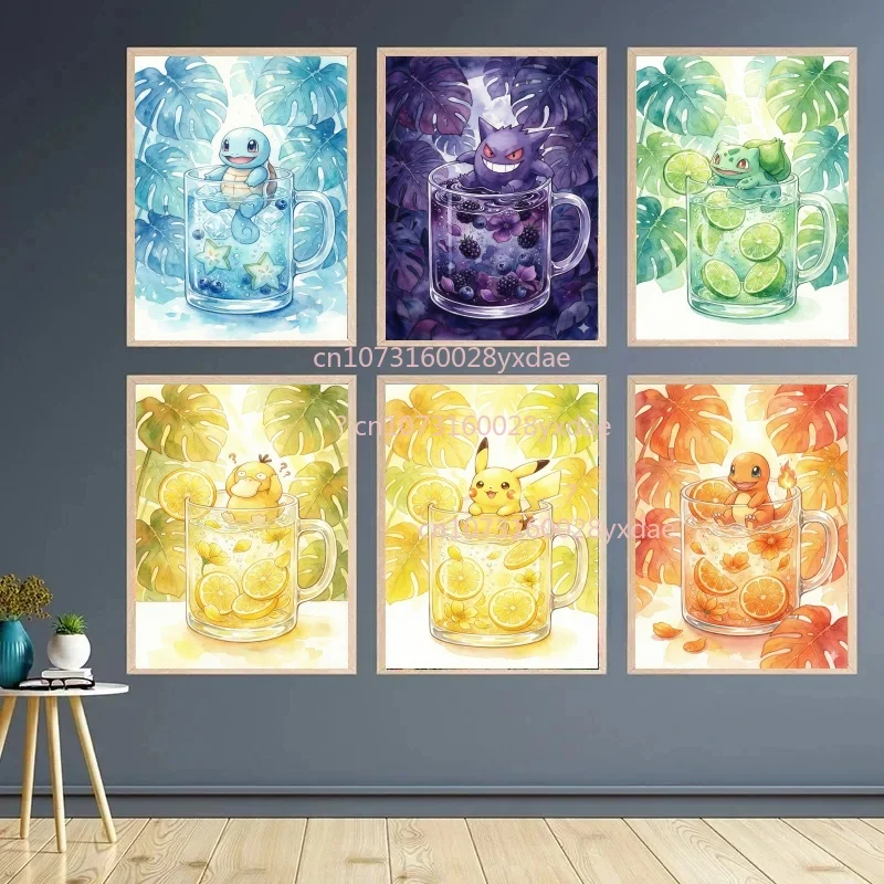 pintura-em-tela-de-anime-pokemon-bulbasaur-charmander-squirtle-poster-e-impressao-em-aquarela-arte-de-parede-decoracao-de-casa-presentes-para-criancas