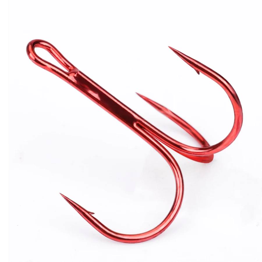 Fishing  Hook High Carbon Treble Red Hooks Super Sharp solid size 3/0#-6# Triple Barbed Steel Fishing bass lure treble hook