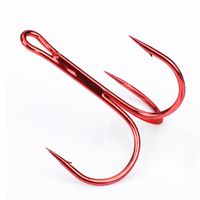 Fishing  Hook High Carbon Treble Red Hooks Super Sharp solid size 3/0#-6# Triple Barbed Steel Fishing bass lure treble hook