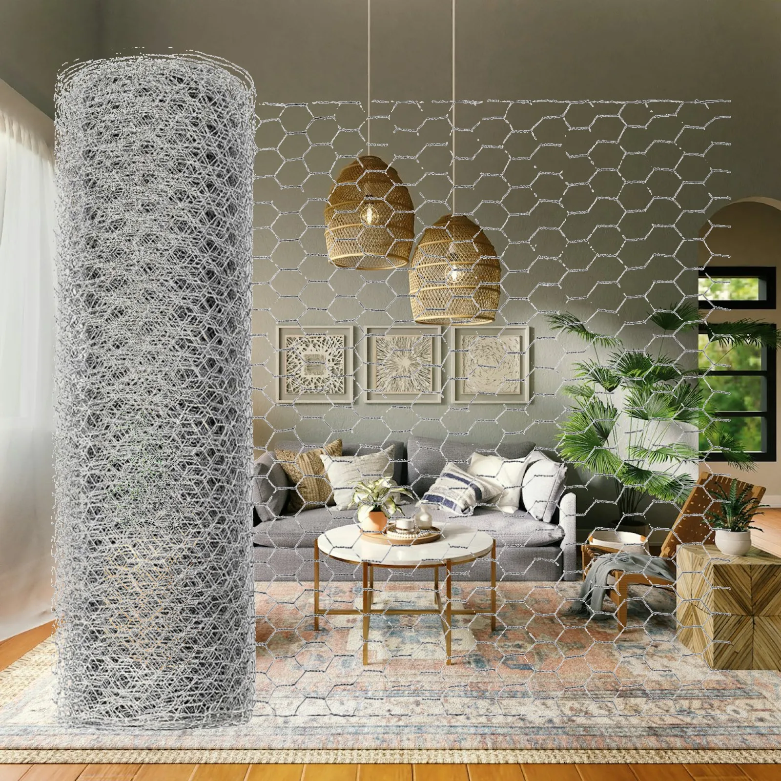 

Garden Fence Wire Mesh Roll Sturdy Iron Netting Protective Barrier for Poultry DIY Floral Crafts and Photo Walls