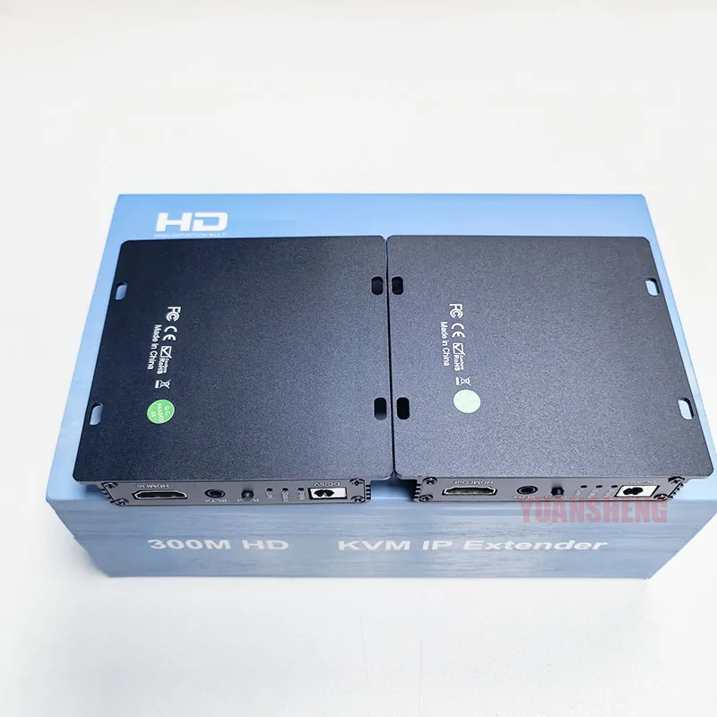 موسع IP KVM متوافق مع HDMI 300 متر عبر كابل Rj45 Cat6 984ft 1080P USB Ethernet TX إلى العديد من لوحة مفاتيح الماوس تدعم RX