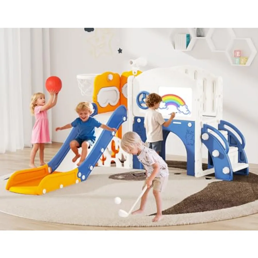 

Игровой комплекс 10 в 1 для малышей: горка, игровая площадка для дома и улицы, для детей 1-3 лет, в комплекте с набором для гольфа, баскетбольным кольцом и скалодромом