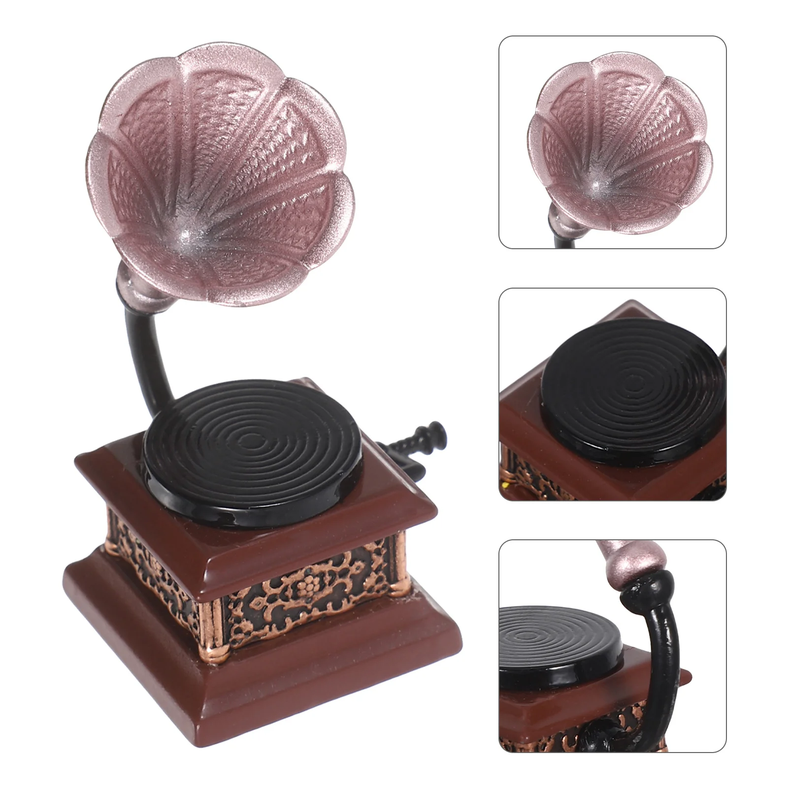 

2pcs Miniature Retro Phonograph Decor: Vintage Record Player For Dollhouse Small Scale Music Decoration Mini Musical Instrument
