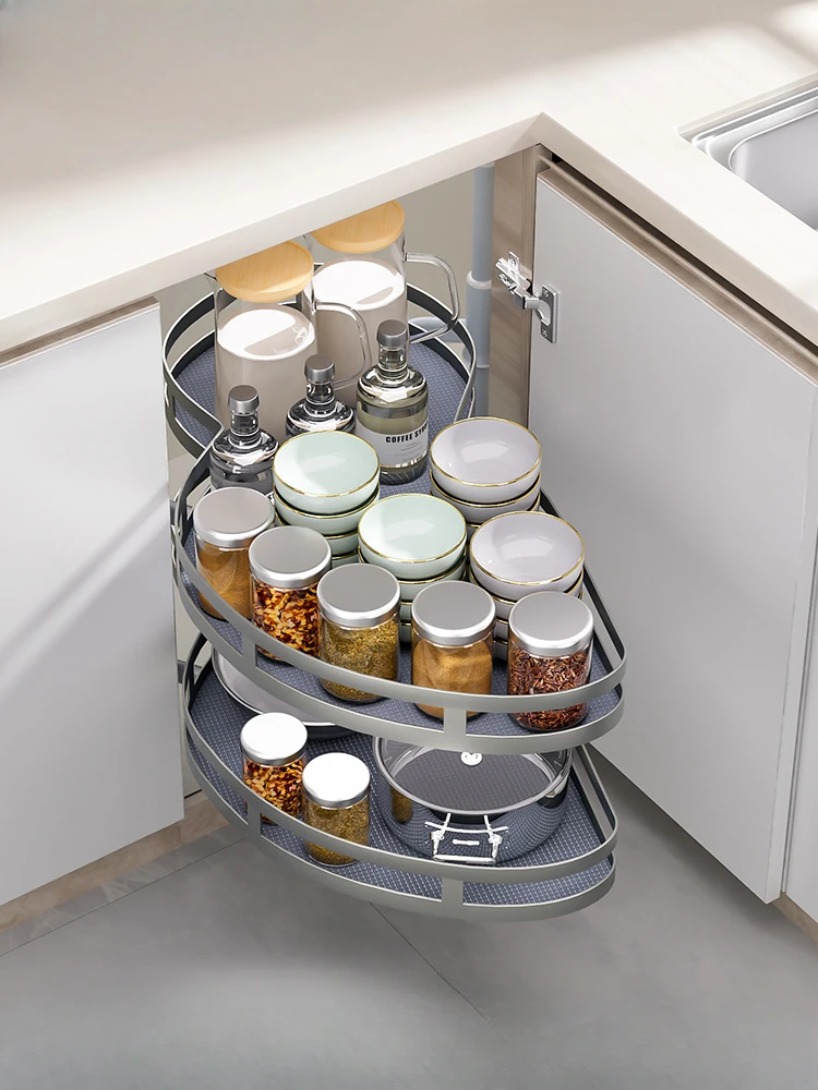 

Corner Pulling Basket UFO Rotating Corner Cabinet Nano Dry Plating Hardware Pot and Bowl Rack Storage