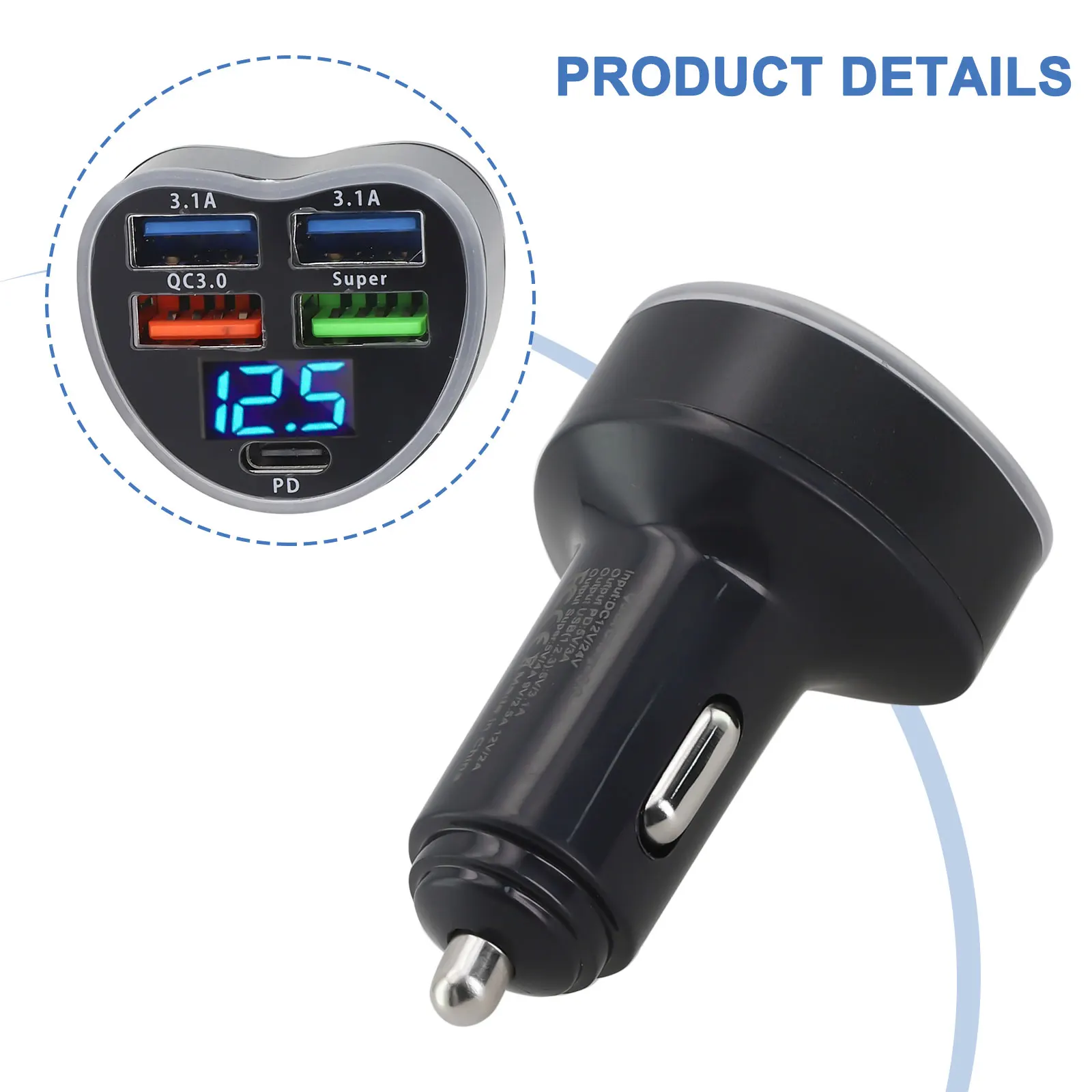 Efficient PD Car Charger Featuring Five USB Ports Designed for Quick Charge Compatibility in Various Vehicle Models