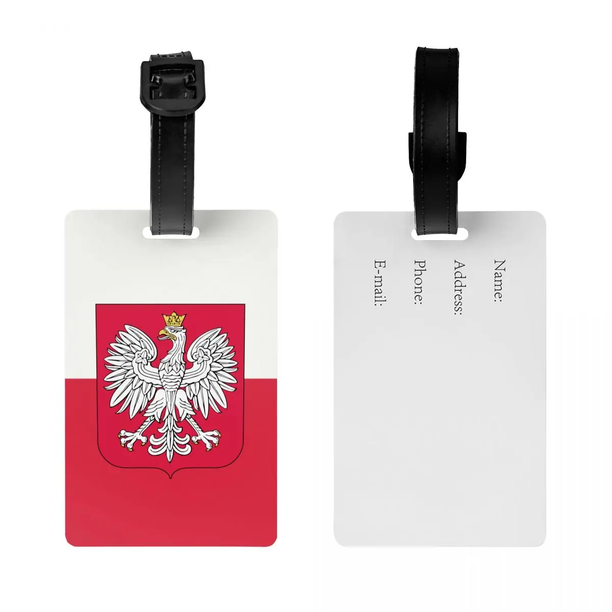 Custom Kingdom Of Poland Flag Luggage Tag Privacy Protection Polska Coat Of Arms Baggage Tags Travel Bag Labels Suitcase