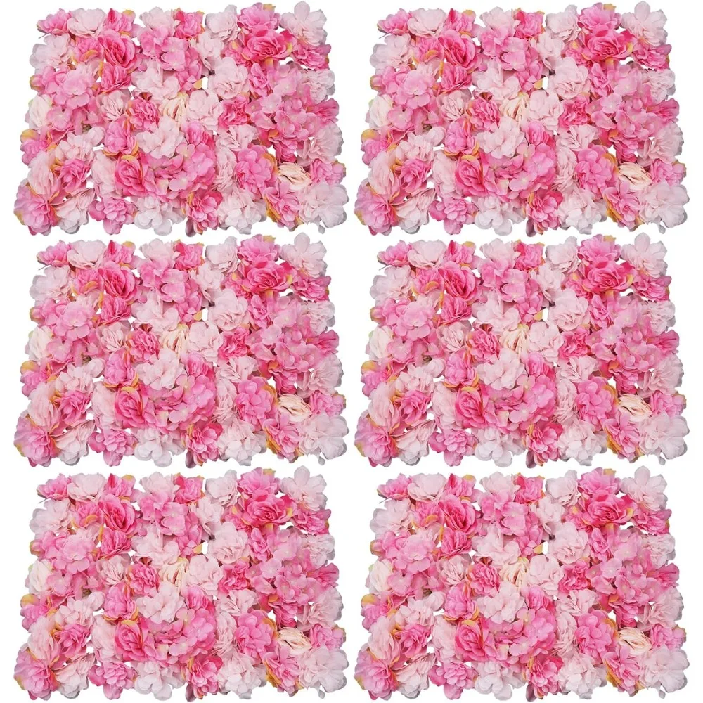 Flower Wall Panels Flower Wall Panel Floral Backdrop with Leaves Dark Pink & Light Pink Flower Wall Decor for Wedding Party