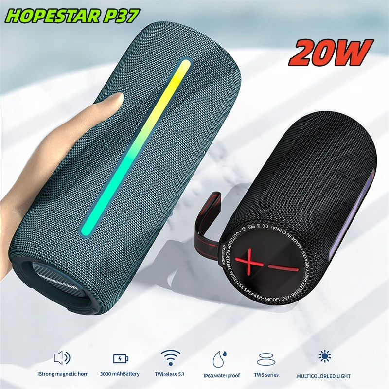 

P37 Outdoor Bluetooth Speaker Portable USB Audio 20W High-power TWS Interconnected Wireless Riding Waterproof RGB Lamp Subwoofer