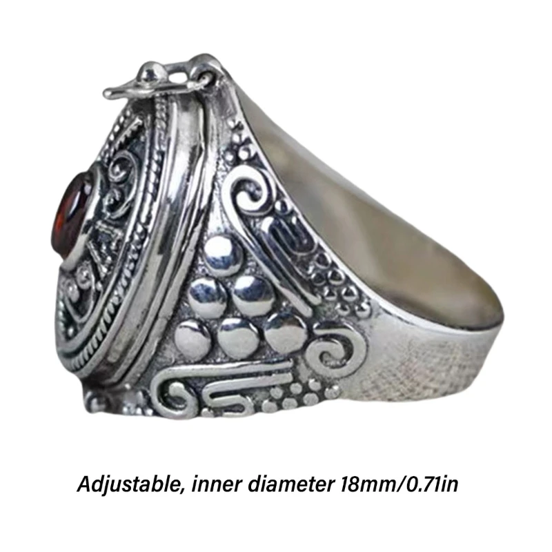 Alloy Gawu Box Ring with Secret Compartment for Jewelry and Herbs Adjustable Size Openable Finger Ring Ethnic Accessory