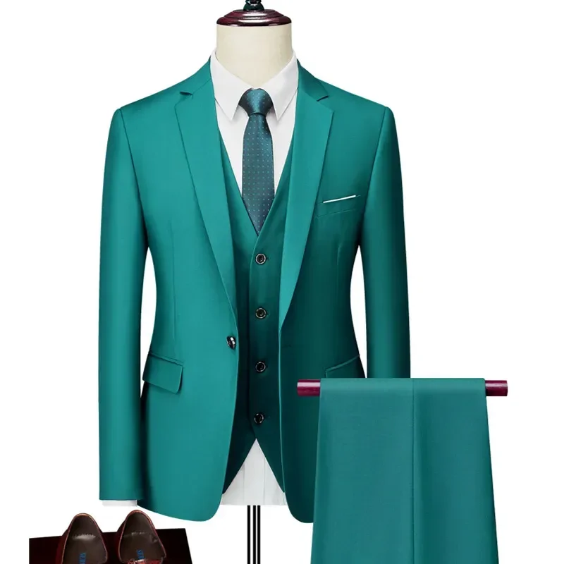 Blazer de negocios para hombre, chaqueta, chaleco, pantalones de gama alta, traje de novio para fiesta de boda, conjuntos de 3 piezas, pantalones de