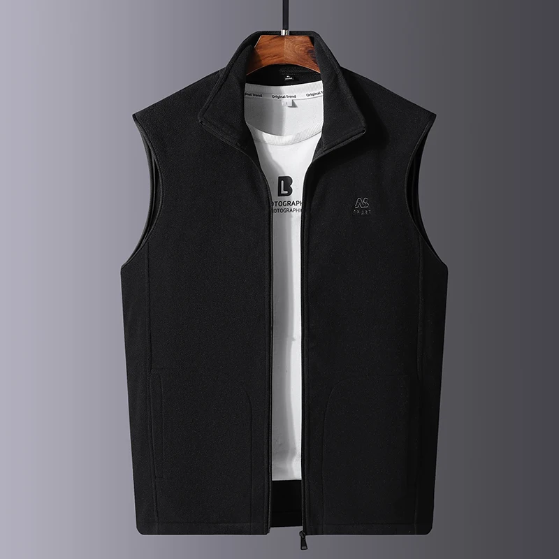 

Autumn and winter polar fleece stand up collar fleece cotton vest for men, warm sleeveless inner jacket with camisole and fleece