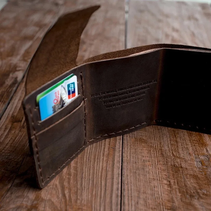 Vintage Genuine Leather Wallet Men‘s Handmade Crazy Horse Leather Purse Personality Retro Short Wallet