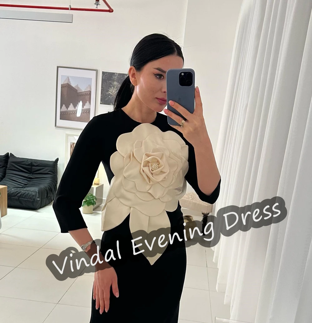 Vindal Scoop Neckline Evening Dress Ankle Length A-Line Elegant Built-in Bra Sexy Satin Saudi Arabia 3/4 Sleeves For Woman 2024