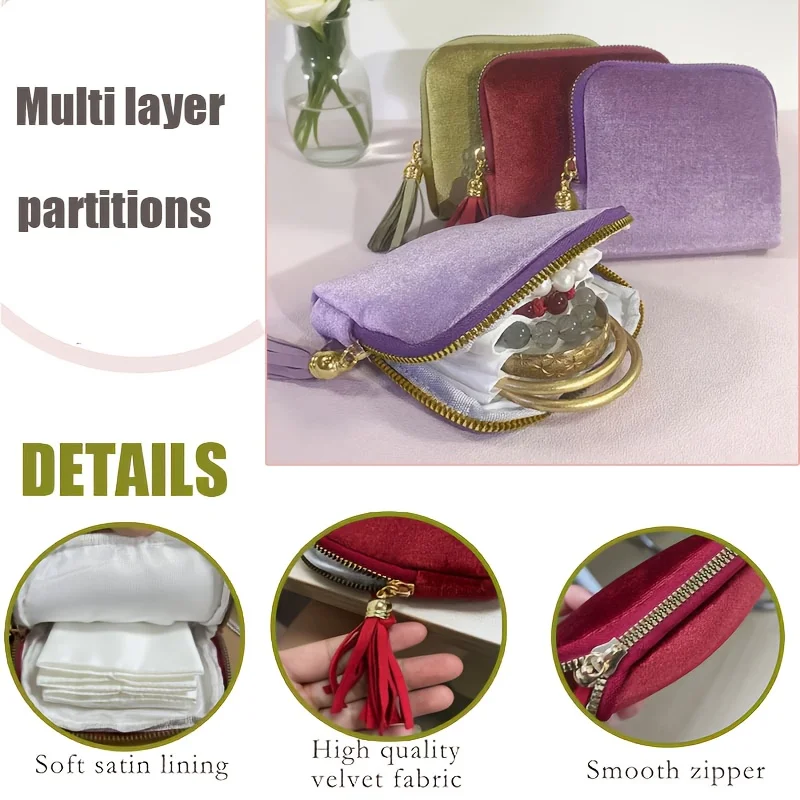 قطعة واحدة من منظم تخزين المكياج والمجوهرات بسعة كبيرة - تصميم شرابة، حامل مجوهرات لسوار السفر/العطلات #4