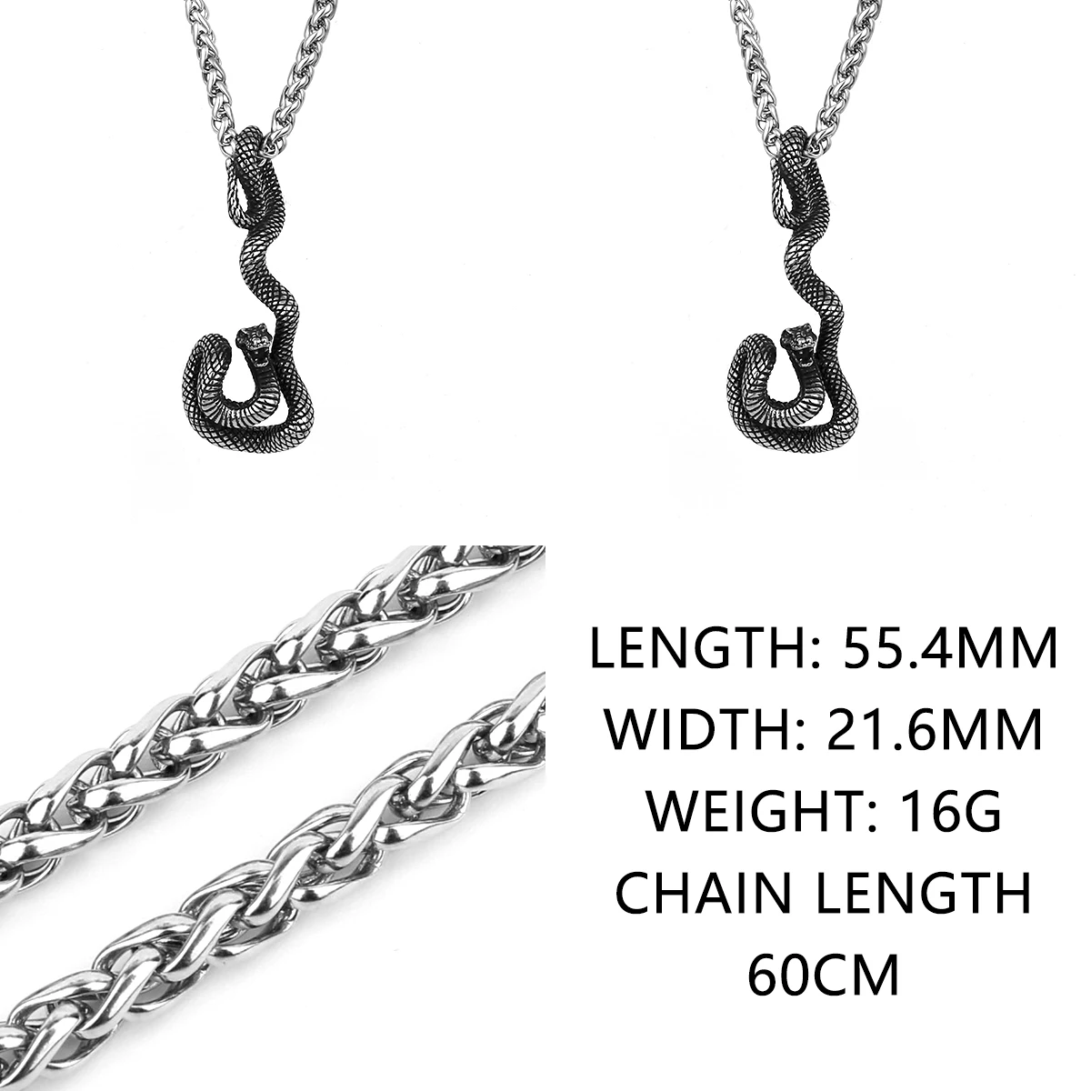 Retro High Quality Long Snake Rattlesnake Pendant Unisex Fashion Animal 316L Stainless Steel Pendant Necklace Gift Jewelry - view 6