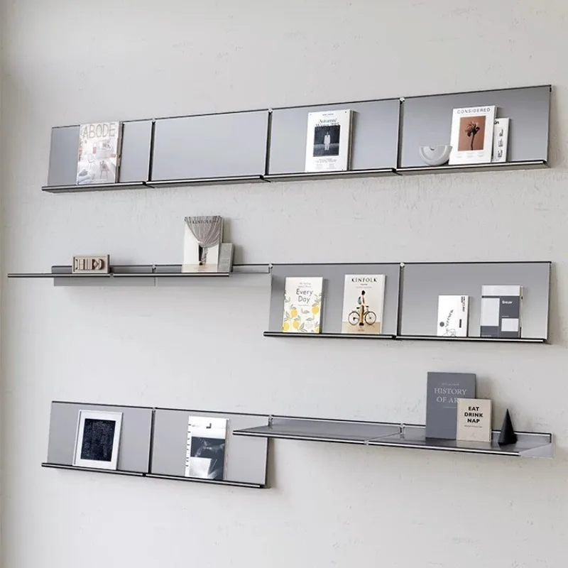 

Medieval wall wall hanging stainless steel shelf one-word shelf bookshelf living room background wall decorative display shelf