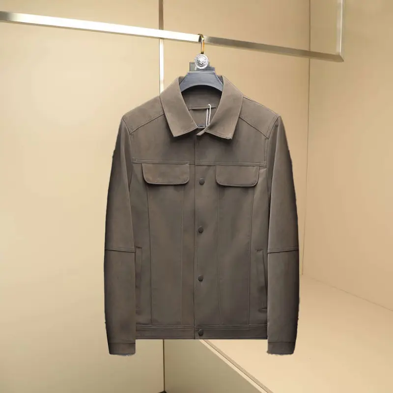 

Модная мужская кожаная куртка в байкерском стиле, повседневная, с воротником-стойкой, длинными рукавами, простым дизайном, осенняя новинка, из искусственной кожи.