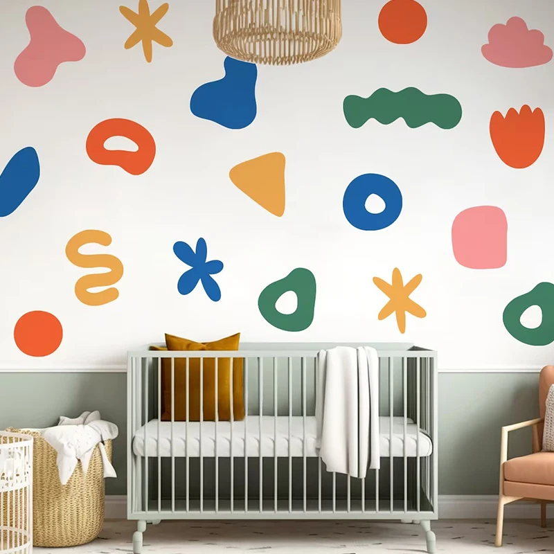 Creative Multicolored Shape Wall Stickers for Kids Room Nursery DIY Color Wallpapers BoyGirls Bedroom Wall Art Home Decoration