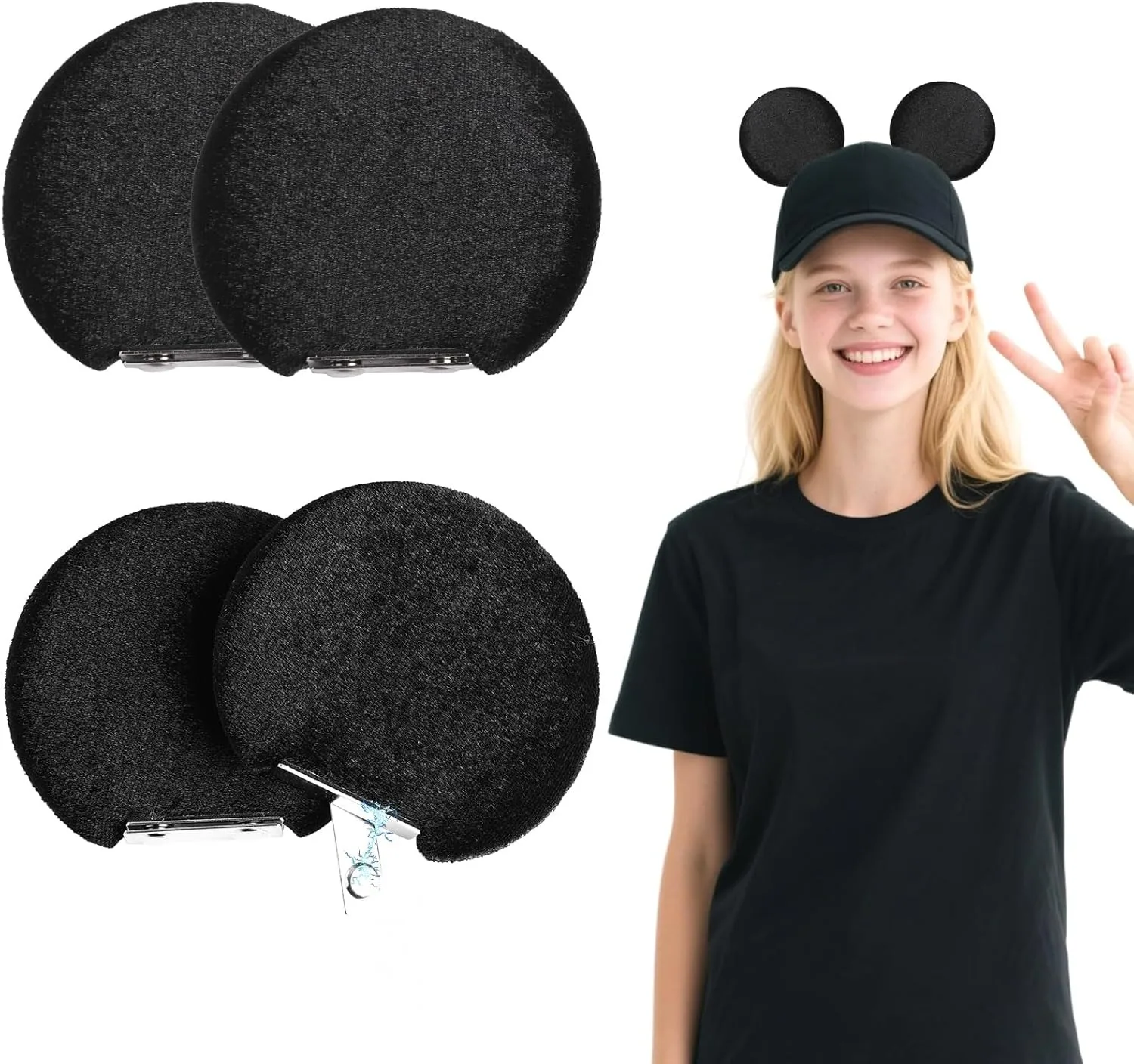 2 Paar magnetische Mausohren als Haar-Accessoire für Familien, Freizeitparks, Halloween, Weihnachtsfeiern, abnehmbare Ohrclips, Hut-Deko, Geschenk