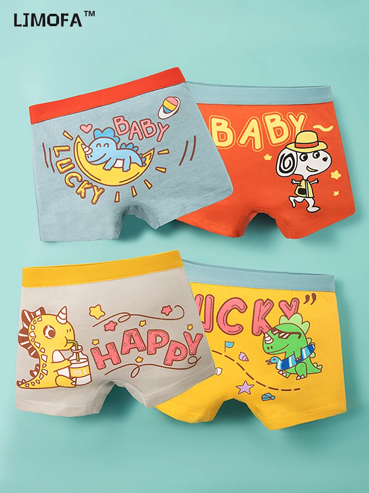 

LJMOFA 4pcs Kids Boys Underwear Cartoon Dinosaur Design Children's Shorts Panties Cotton Soft Toddler Boxers Underpants B302