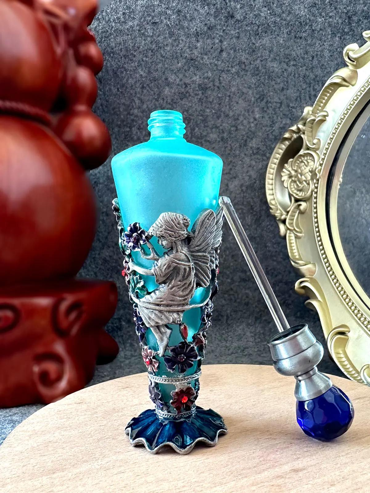 Glass Perfume Bottles Empty Vintage Bejeweled Angel Hummingbird Flower Decorative Fancy Crystal Perfume Bottle Refillable(25ML)