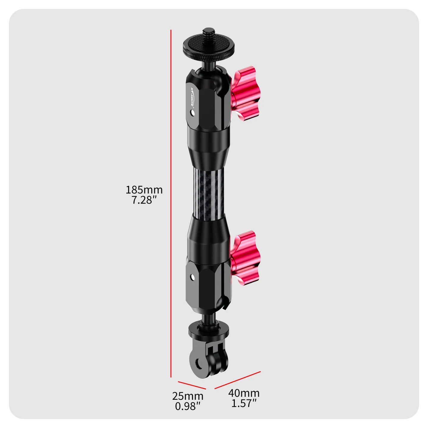 3-in-1 Action-Kamera-Halterung mit 1/4-Zoll-Schraube, Dual 360° ° Drehbarer Kohlefaser-Arm mit Kugelkopfklemme für GoPro DJI Osmo – Detail 13