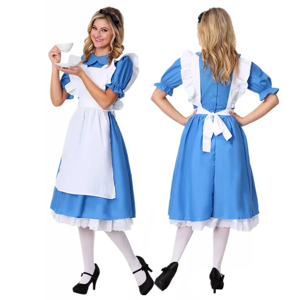 Disfraces de Halloween para mujer, vestido Lolita, delantal de sirvienta, fantasía, Carnaval, mascarada, fiesta, Alicia en el país de las Maravillas, disfraz de Cosplay