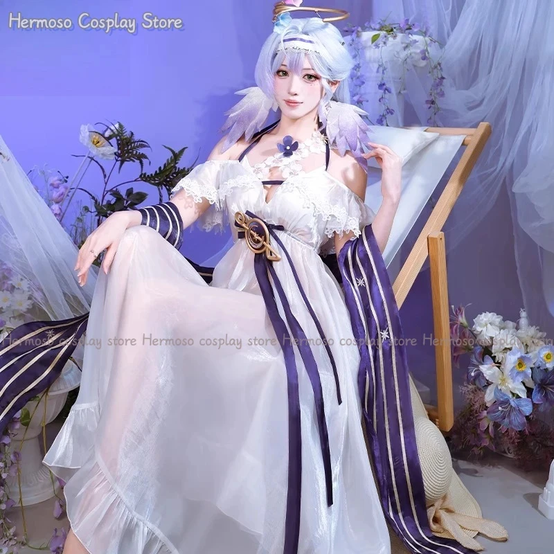 A;3\v,7'd/Game Honkai Star Rail Fanart Cosplay Costume Wig Headwear Robin Summer Swimsuit Halloween Party White 6'b\7.n;8/ view 4