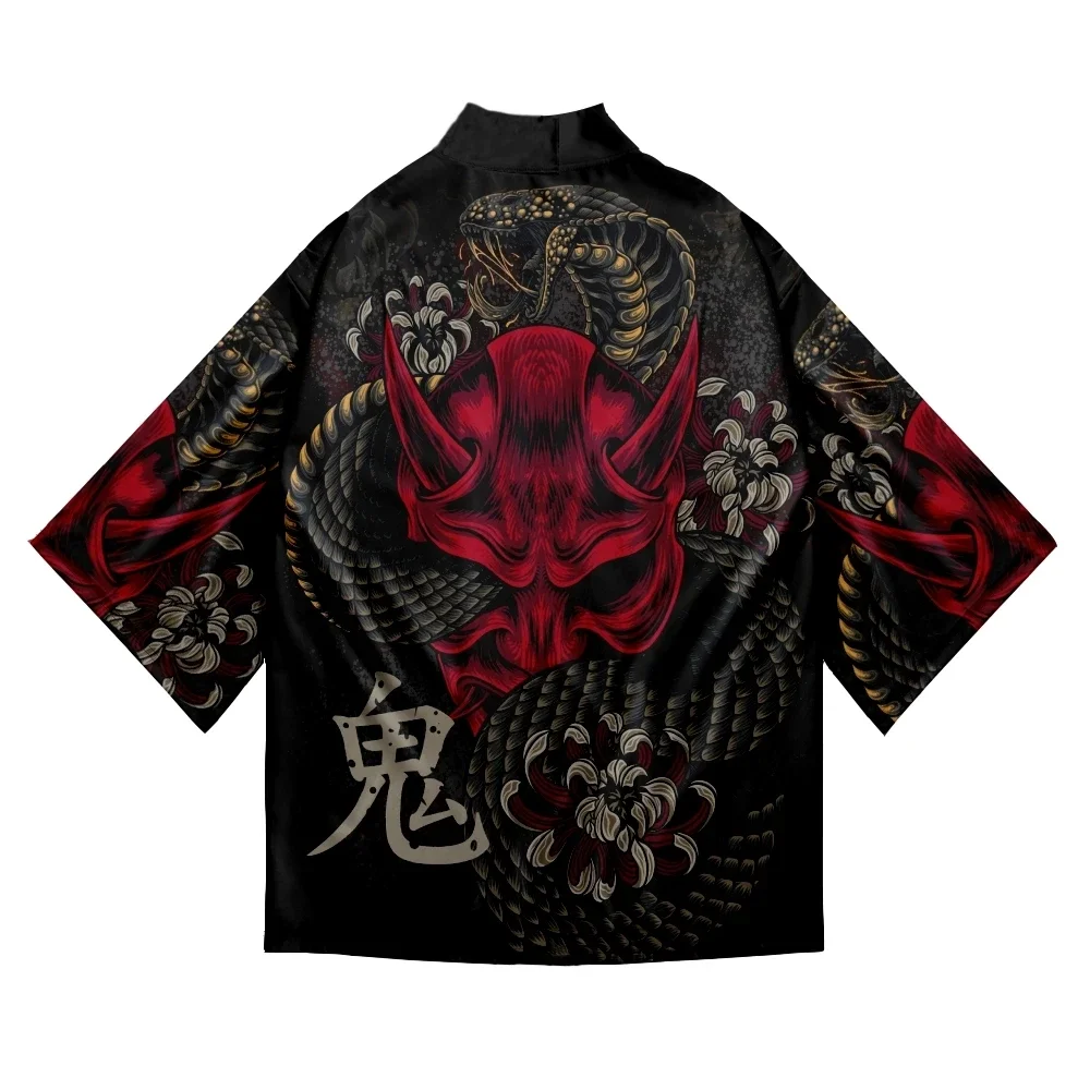 Sommer-Dämonen-Schlangenmuster-Cardigan für Herren, chinesisches Drachenmuster, japanischer Kimono, Übergröße, asiatisches traditionelles Kostüm, Cosplay-Mantel – Detail 20