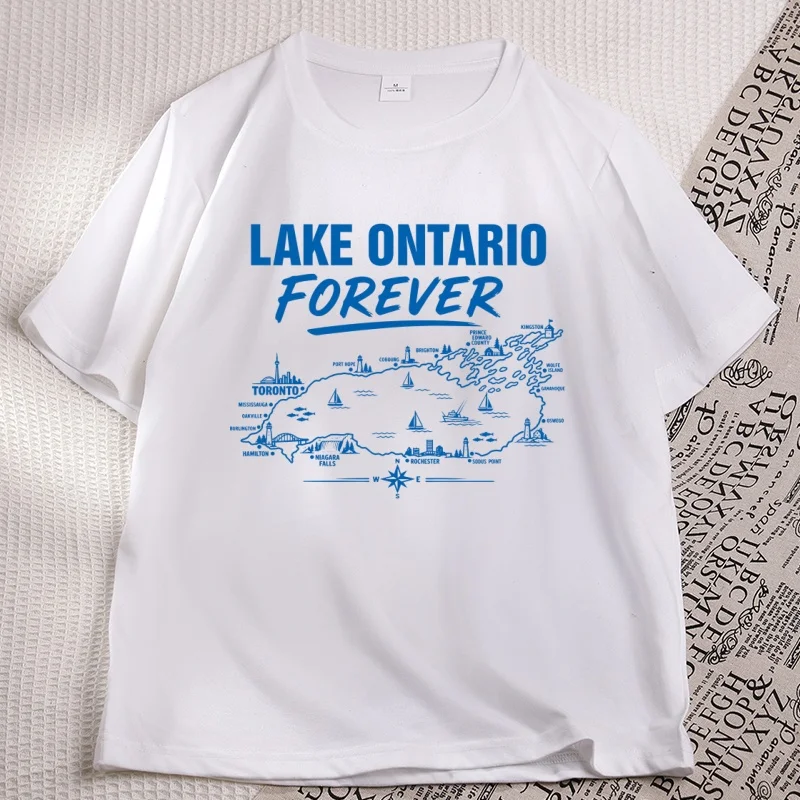 Lake Ontario Forever T Shirt Men Women Casual Round Neck Printed Tshirts Streetwer Cotton Short Sleeve Tees Unisex Clothing