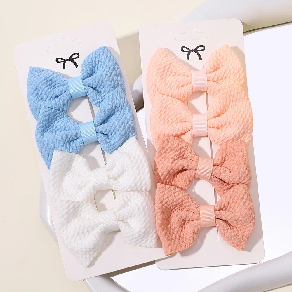 4Pcs/Set Solid Candy Color Bow Hairpin Hairclip for Kids Polyester Barrette Flower Baby Girl Metal BB Barrettes Hair Accessories