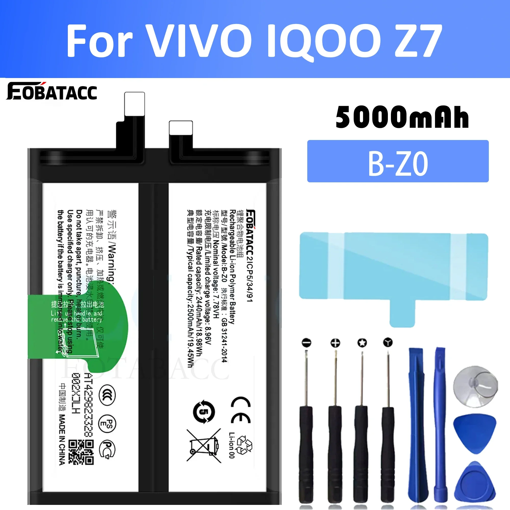 

EOTABACC New 100% High Quality B-Z0 Battery For VIVO IQOO Z7 mobile phone Bateria+ Free Tools