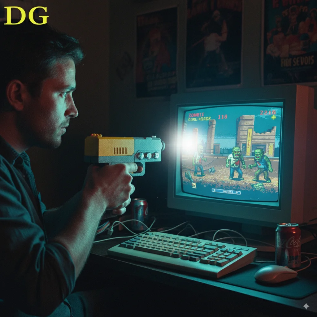 

USB Wired Light Gun with Infrared Sensor – Plug & Play PC Shooting Controller with Recoil, Fiber Optic Sight & Fisheye Lens