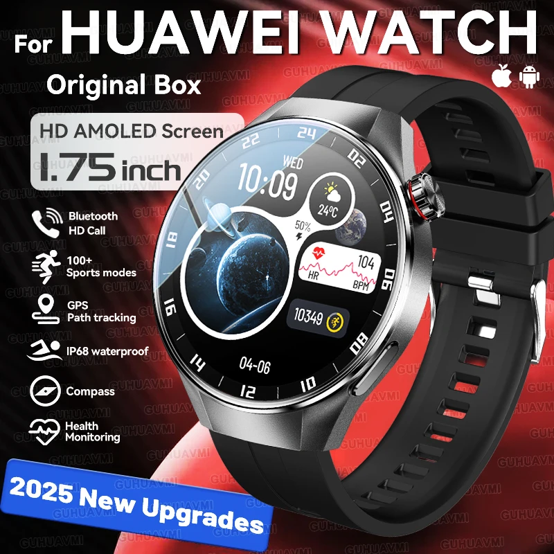 

Новинка 2025 года для HUAWEI Watch G5 Plus, спортивные умные часы 1,75 дюйма, Ultra HD AMOLED-экран, GPS-трек, компас, IP68, водонепроницаемые умные часы