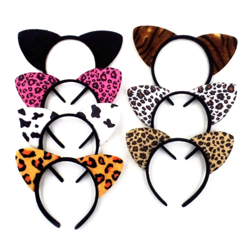 Kids 3Pcs Animal Cosplay Costume Set for CAT Ears Plush Headband Long Tail Bow