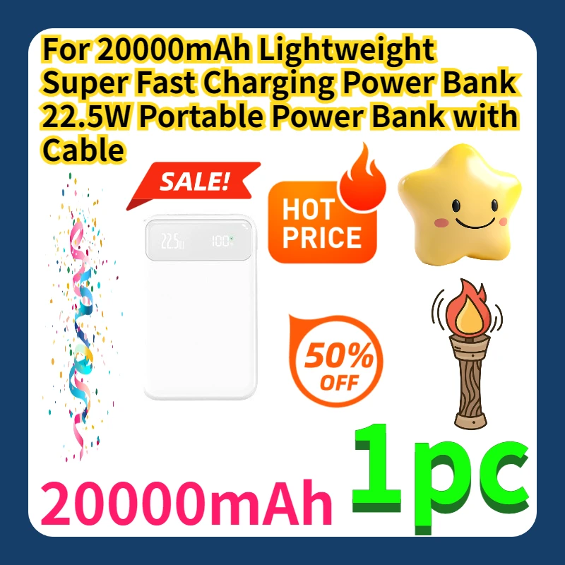 

For 20000mAh Lightweight Super Fast Charging Power Bank 22.5W Portable Power Bank with Cable