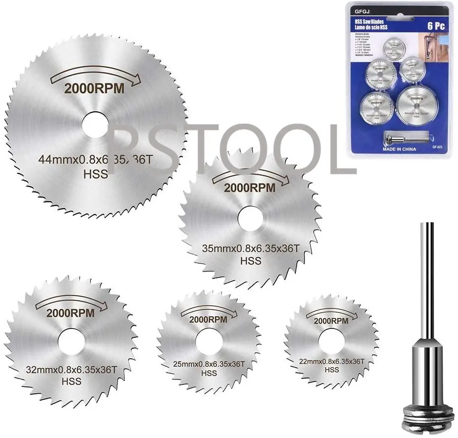 6pcs 1/8 "gambo in acciaio ad alta velocità HSS sega a disco lame da taglio con mandrini per Dremel Fordom trapani utensili rotanti