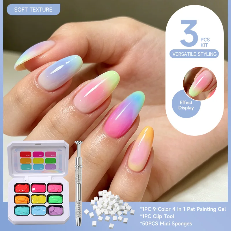 

UR SUGAR 3PCS Pat Painting Gel Nail Polish Set with Nail Clip Mini Sponge Kit High Pigment Semi-solid Gel Nail Polish Home DIY