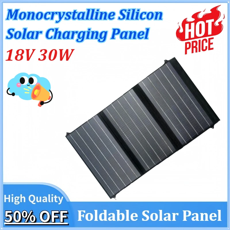 

New 18V 30W Portable Monocrystalline Solar Panel Foldable Charger Efficiency Panel Waterproof for Power Station Camping Hiking