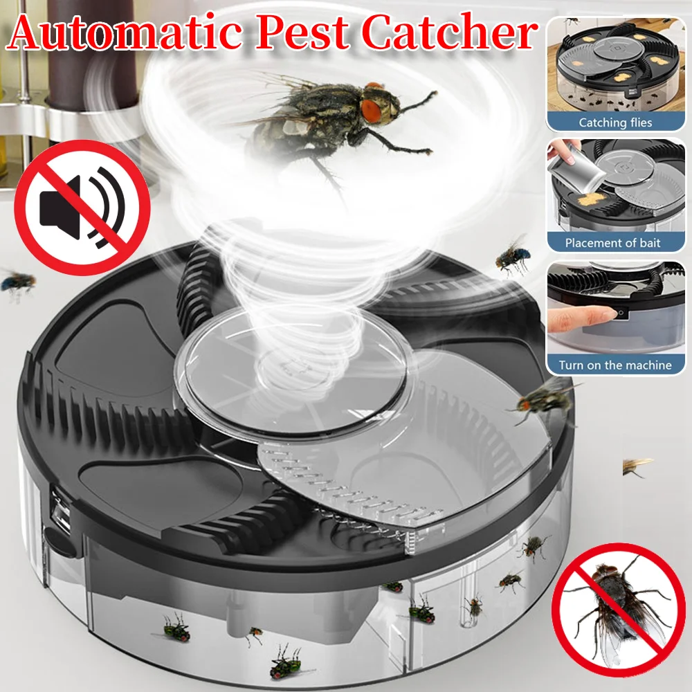 Automatic Fly Catcher USB Rechargeable Plug-In 1200mAh Physical Fly Catching Kitchen Flytrap Quiet Pest Catcher Insect Reject