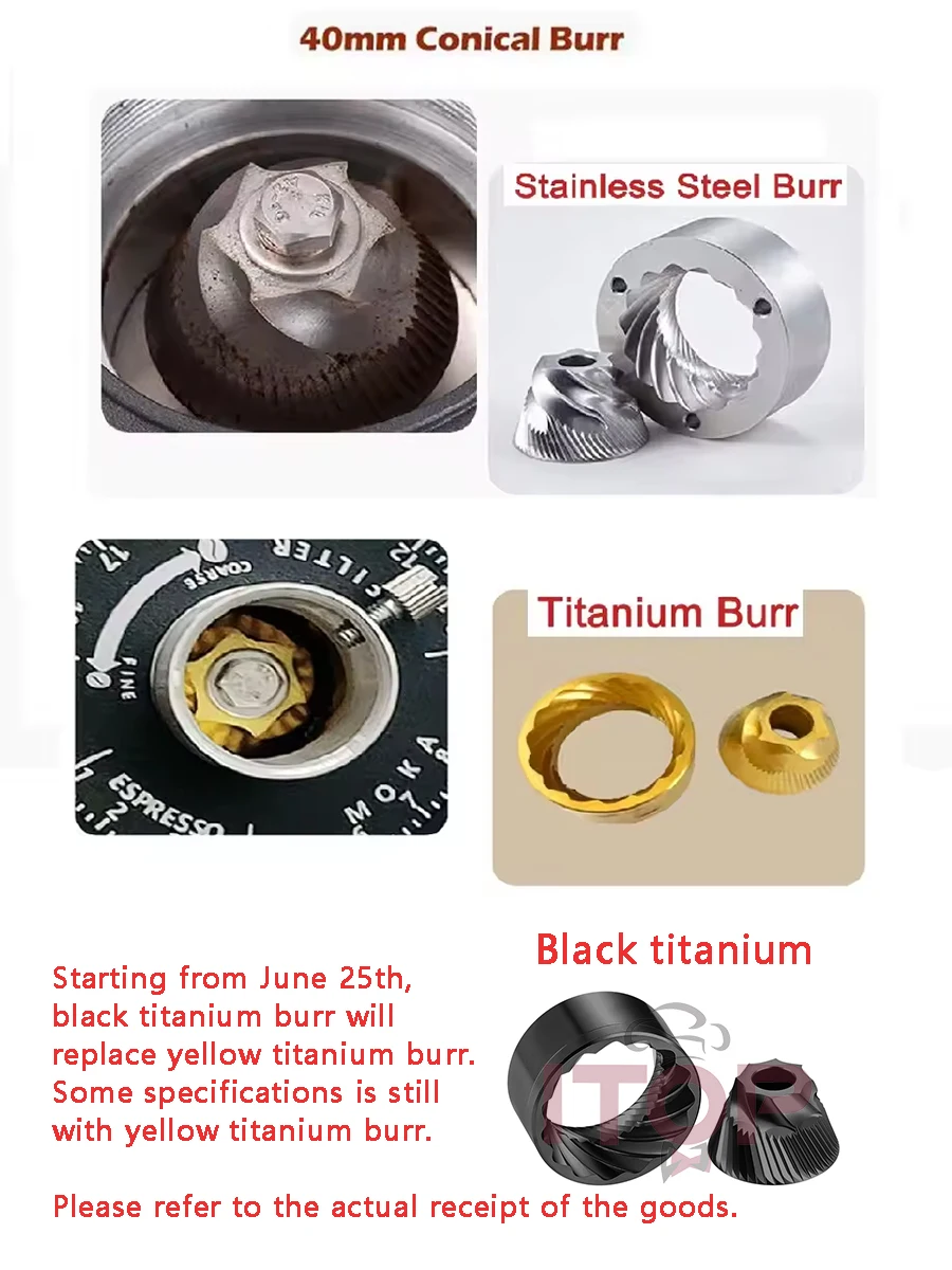 ITOP itop40 Titanium Burr  Coffee Grinder With Blow Hopper Cylindrical Aluminum Alloy Fuselage 40MM Conical Burr ITOP 40
