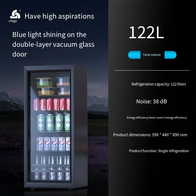 122L Home Commercial Single-door Transparent Glass Wine Cabinet Refrigeration Display Cabinet Fresh-keeping Refrigerator Ice bar