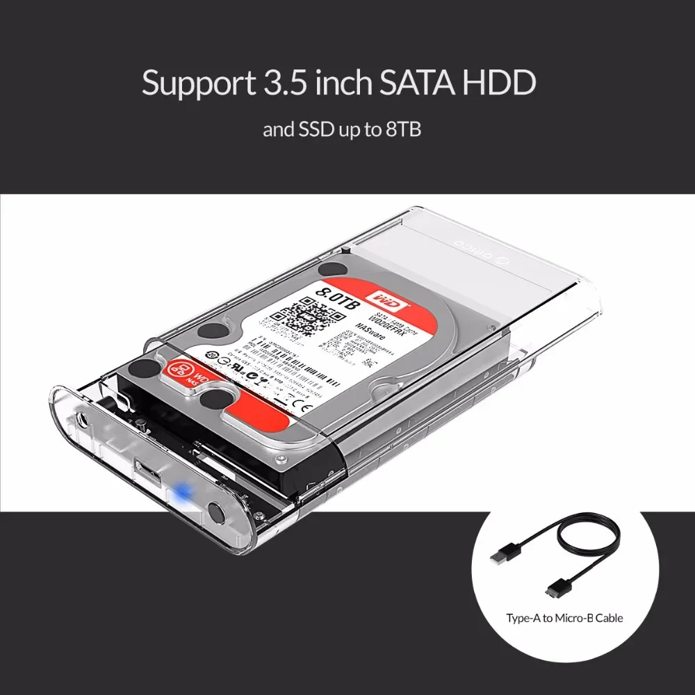 ORICO 3.5 Inch SATA to USB 3.0 Type C Transparent HDD Case SSD Adapter Hard Disk Drive Box USB3.0 External Storage HDD Enclosure