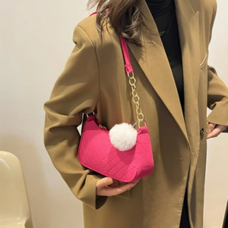 Outdoor Leisure Sports Travel Commuting Bag with Pompom Pendant Small Square Bag