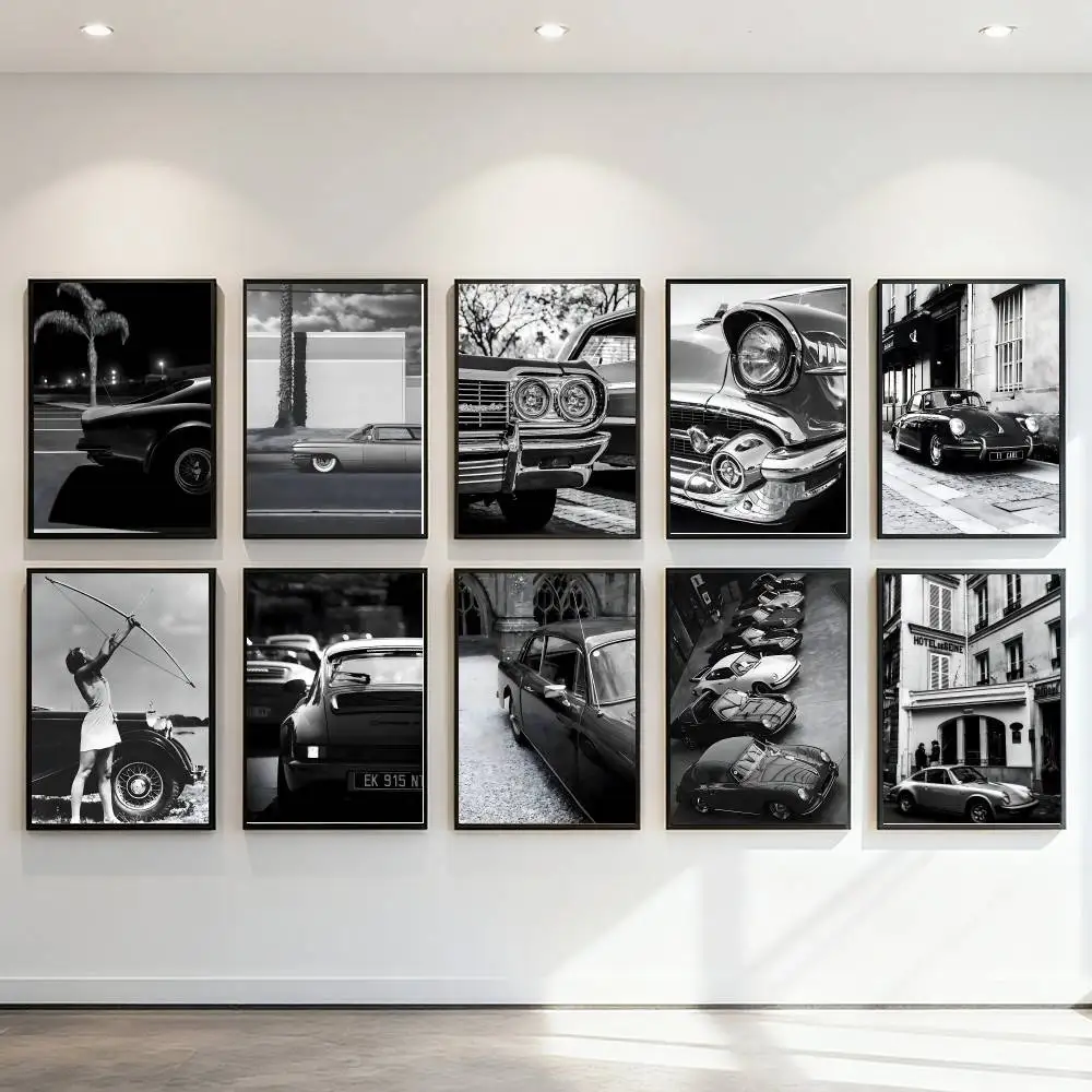 Portrait of Middle Ages Black and White Sports Car Poster Art Print Anime Style Home Decor Ideal Gift Perfect Room Decor