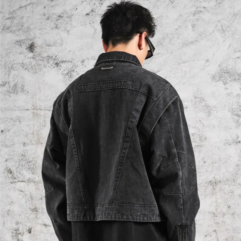 Worn Looking Washed-out Loose Casual Black Denim Jacket Men