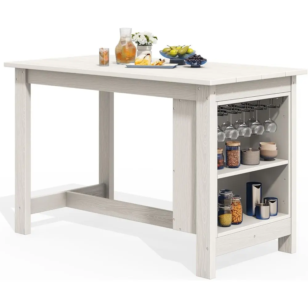 

All-Weather 36 HDPE Outdoor Counter Height Table with Storage and Wine Rack for Patio, Garden, Backyard, Balcony, and Poolside i