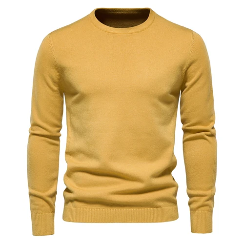 Imagen 1 del producto Jersey grueso de invierno para hombre, suéteres ajustados cálidos de manga larga de Color sólido con cuello redondo, ropa para hombre 2021