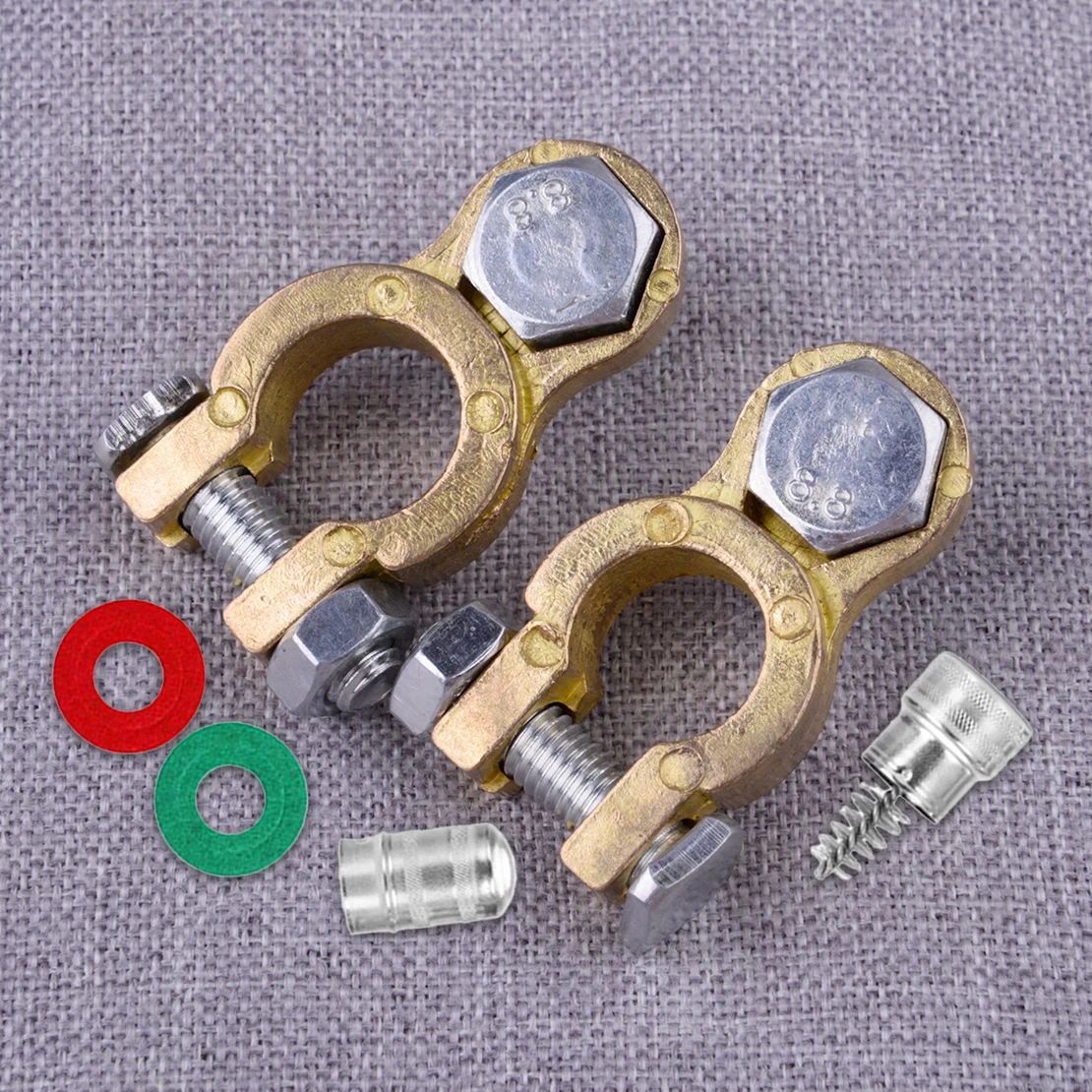 1 Pair Marine Car Boat RV M10 Brass Battery Terminal Connectors Clamp Pole Brush Set
